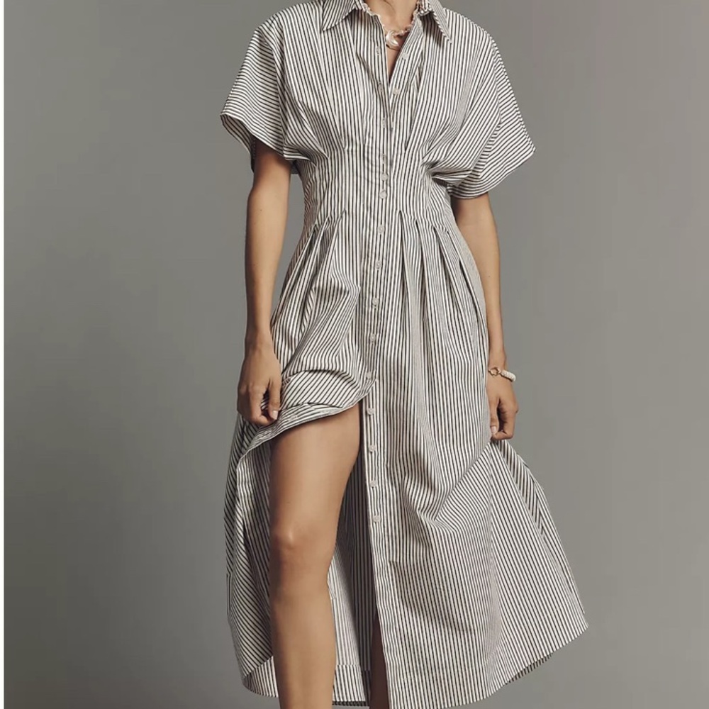 Like New Black & White Stripe Tobie Shirt Dress by Exquise
